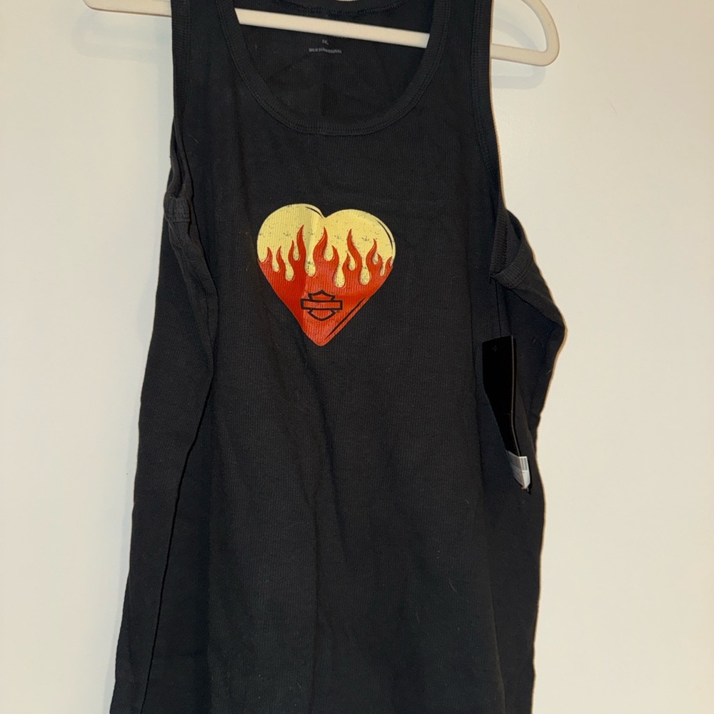 Harley-Davidson Black Tank Top 2XL | Flame Heart Graphic | NWT